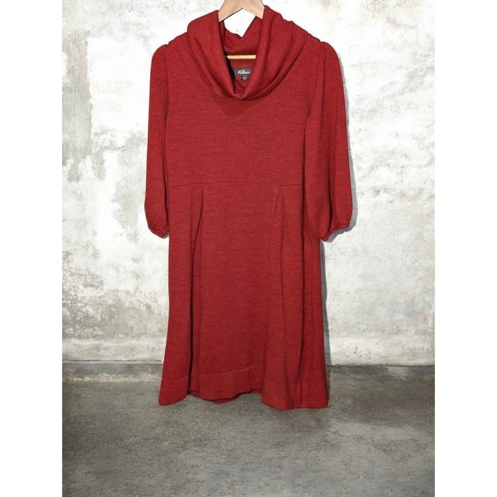 AGB Dress Women's Sweater Dress Size M Cowl Neck 3/4 Sleeve Rust Orange